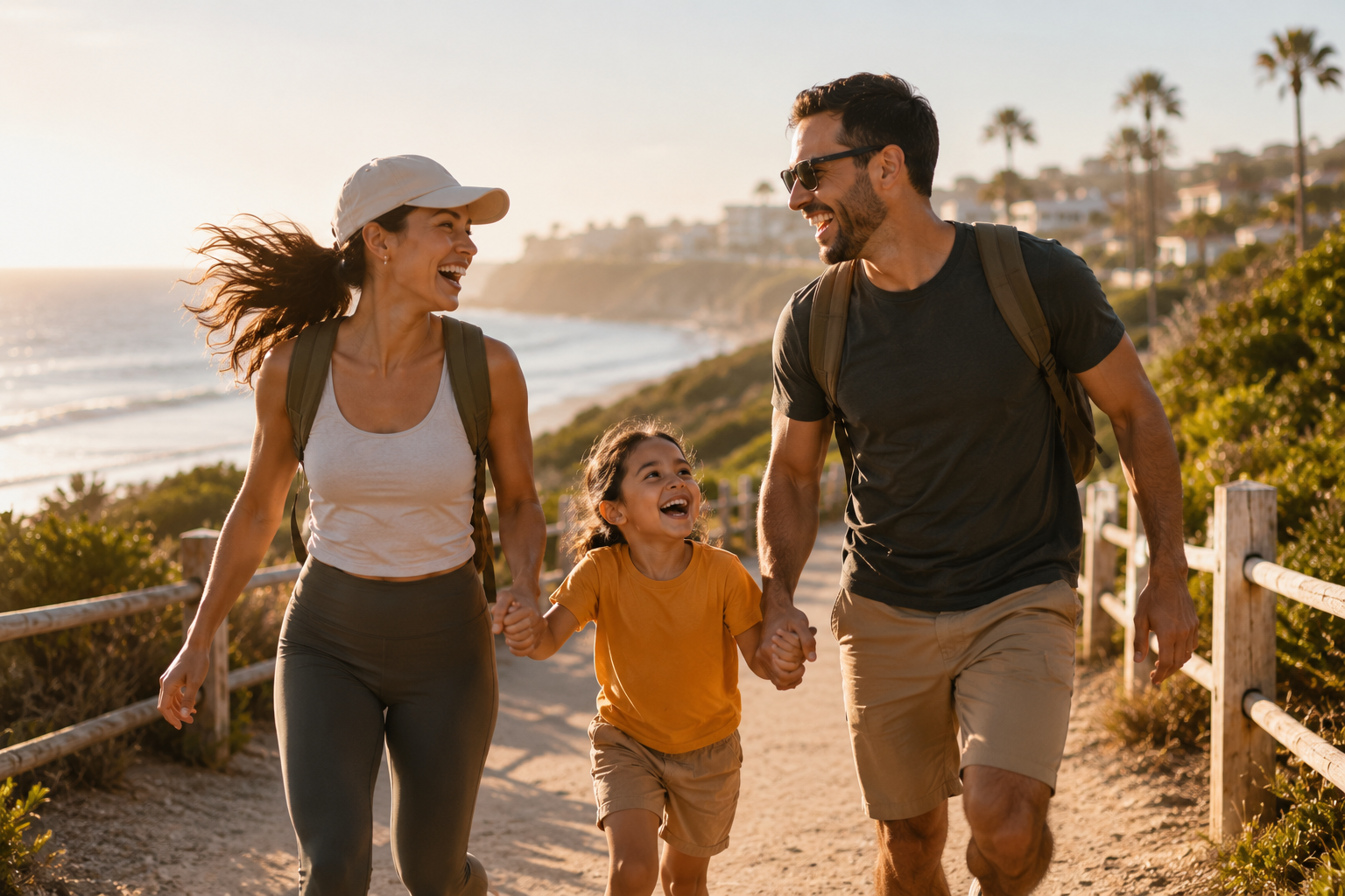 Family walking together at golden hour