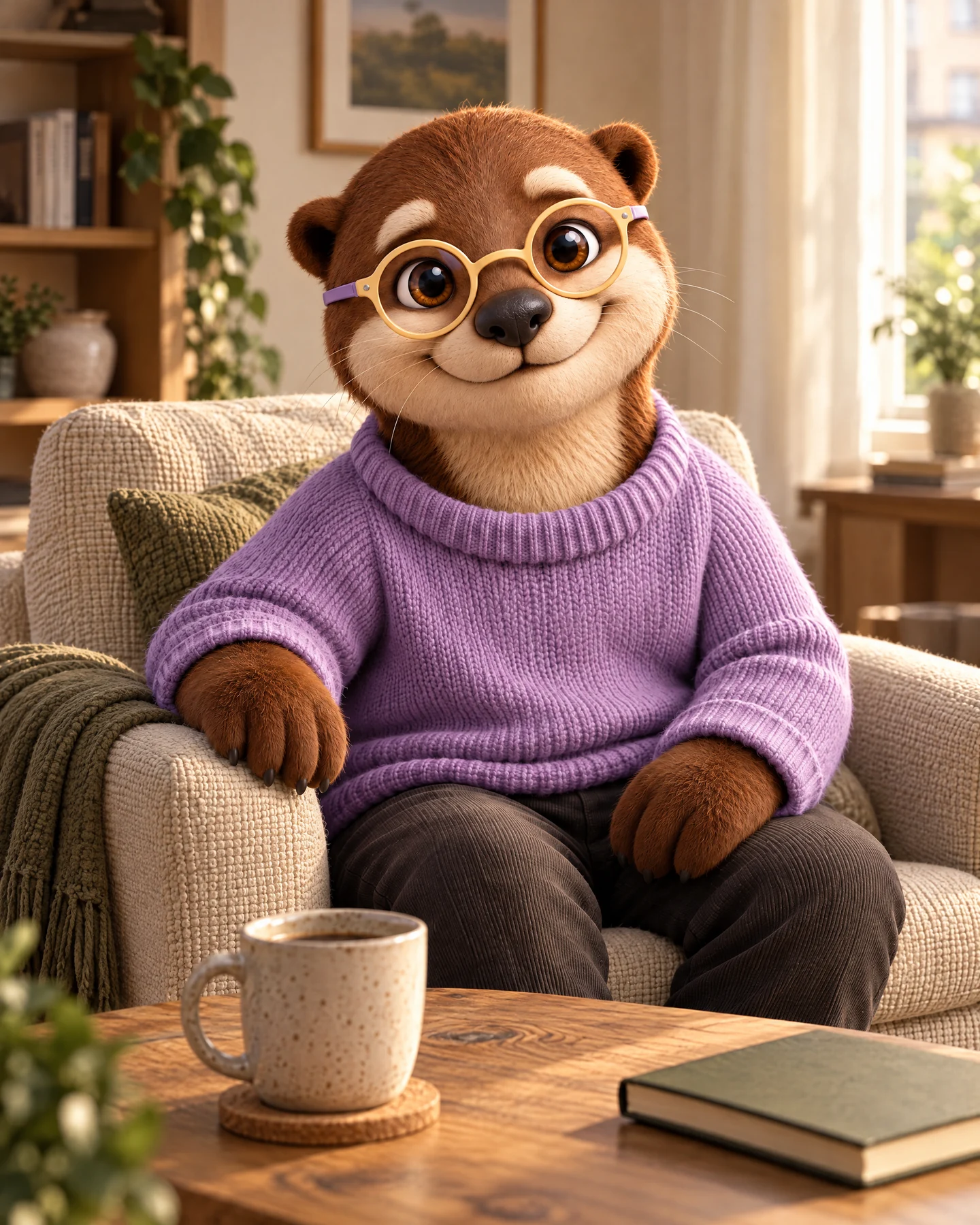 Fred welcoming you in a warm, sunlit sitting room, in an imagined first conversation