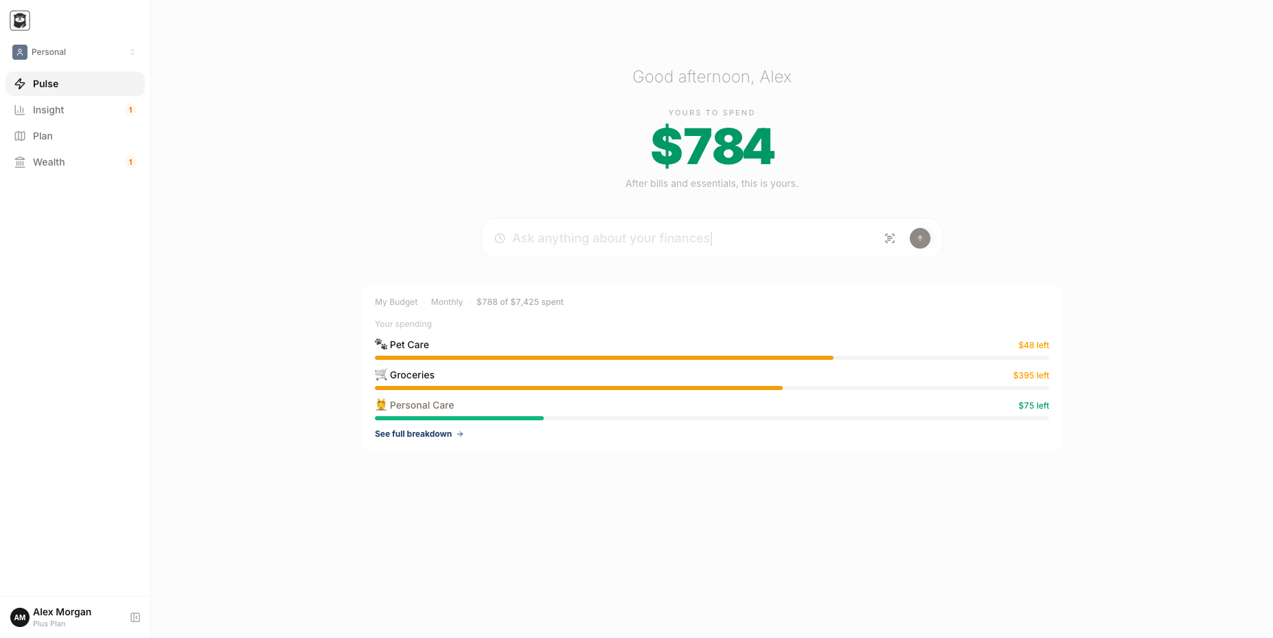 deezbills Pulse showing your safe-to-spend number